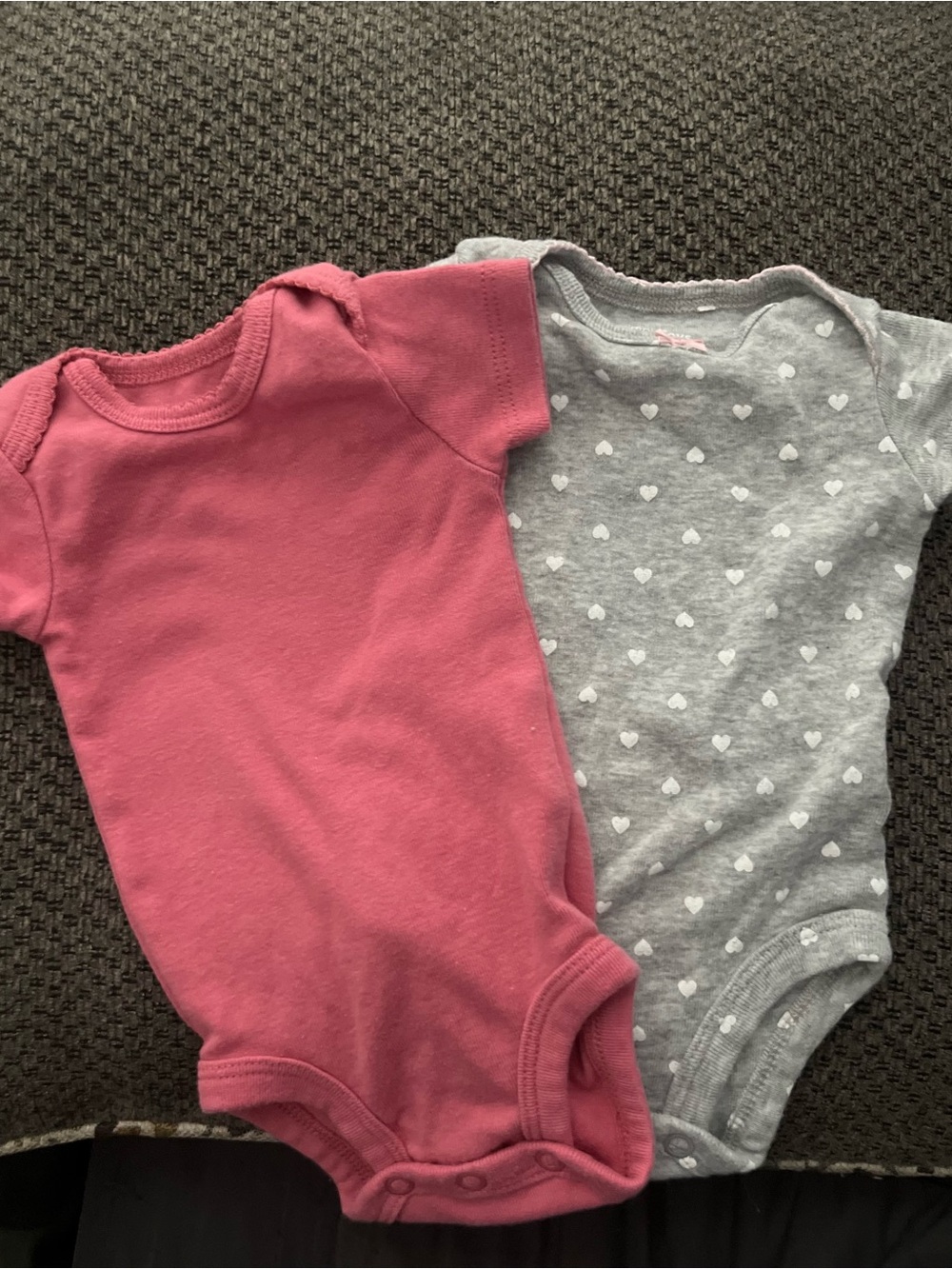 Pink and Gray Heart Print Kids One-Piece Bodysuits